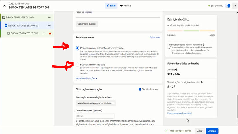 Posicionamento automático ou manual