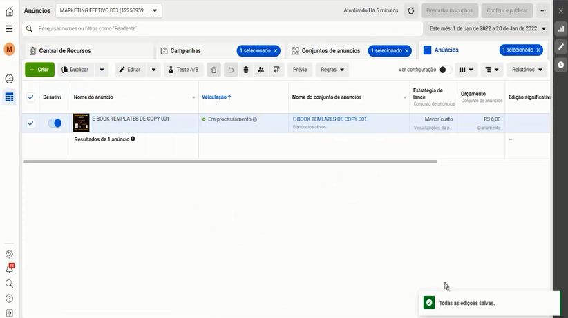 Anúncio aguardando aprovação