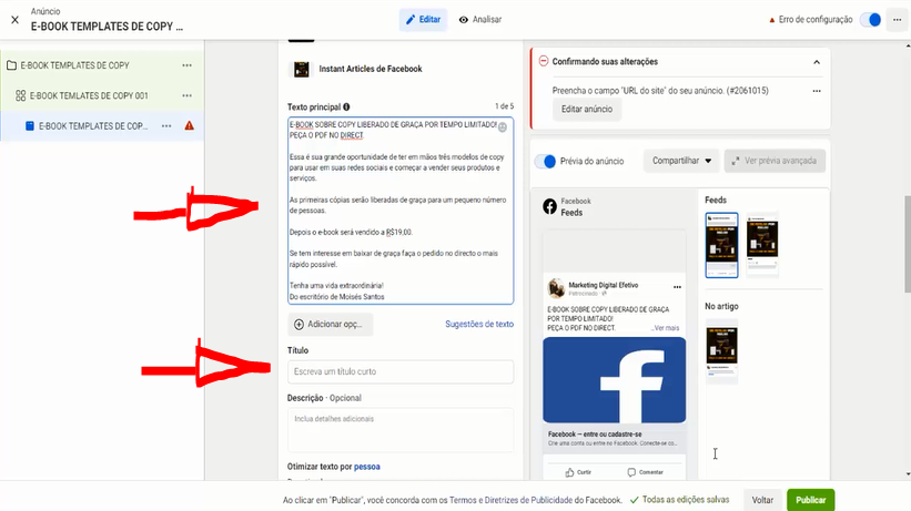 Adicionando título e descrição ao anúncio