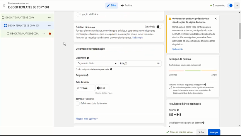 Investimento diário no Facebook ads